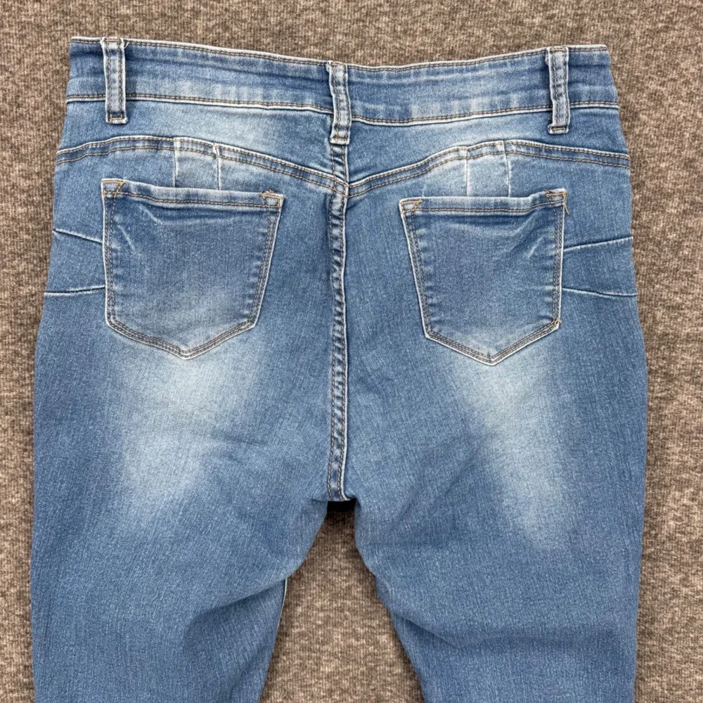 Fashion Nova Womens Distressed Skinny Jeans Medium Wash Blue Ripped Denim Size 9